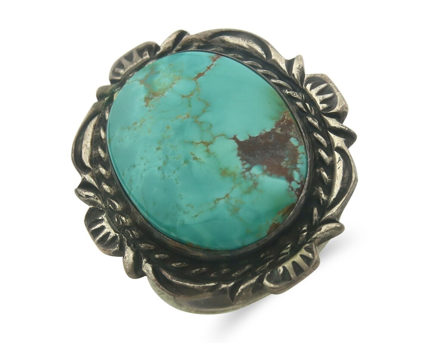 Navajo Ring 925 Sterling Turquoise Handmade Signed TALHAT C.80's Size 8.0