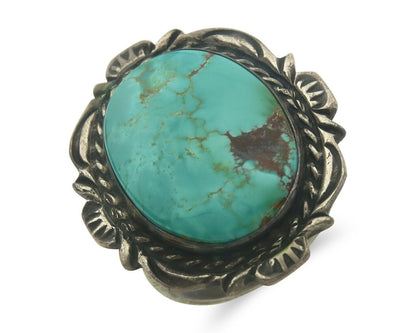 Navajo Ring 925 Sterling Turquoise Handmade Signed TALHAT C.80's Size 8.0