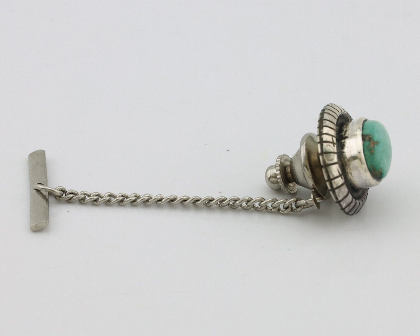 Navajo Tie Tack 925 Silver Natural Mined Turquoise Native American Artist C.80's