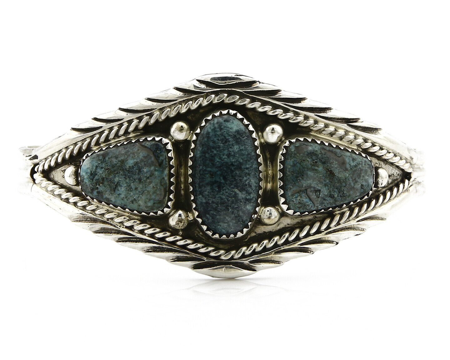 Navajo Bracelet .925 Silver Spiderweb Turquoise Bangle Signed DE Circa 1980's