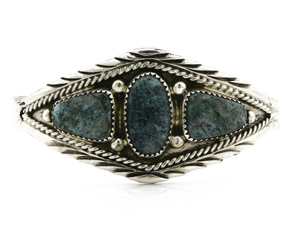 Navajo Bracelet .925 Silver Spiderweb Turquoise Bangle Signed DE Circa 1980's
