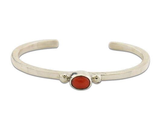 Navajo Bracelet .925 Silver Mediterranean Red Coral Cuff Native Artist C.80's