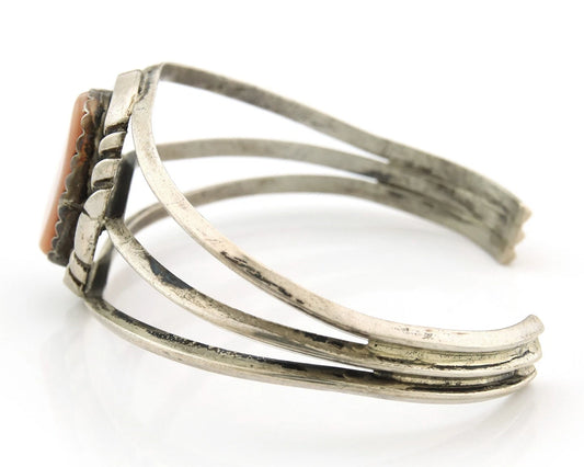 Navajo Cuff Bracelet Sterling Silver Authentic Pink Muscle Artist Signed
