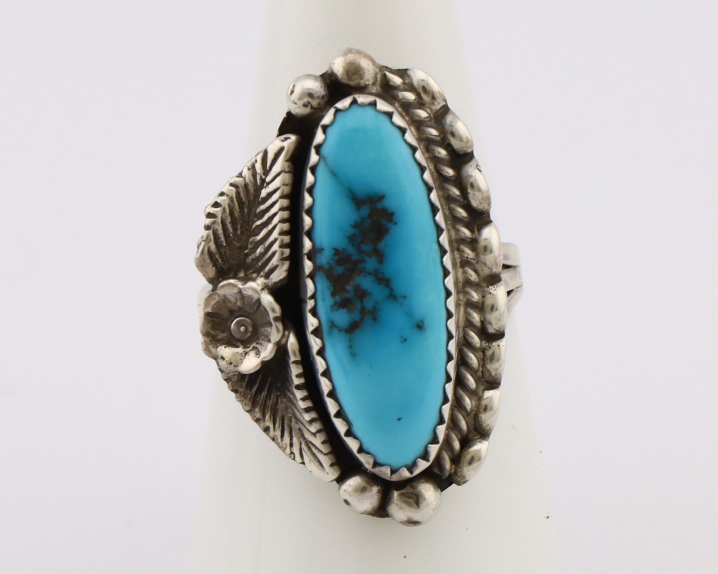 Navajo Ring 925 Silver Sleeping Beauty Turquoise Signed SC C.80's