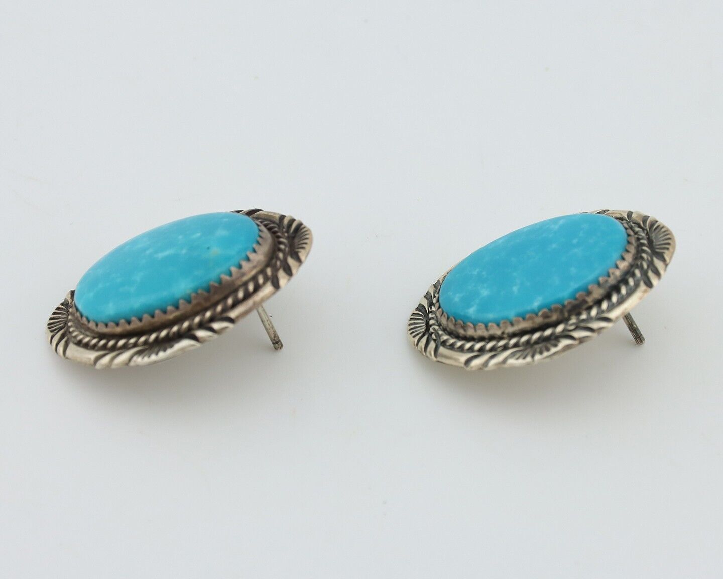Navajo Earrings 925 Silver Kingman Turquoise Signed M Begay C.80s