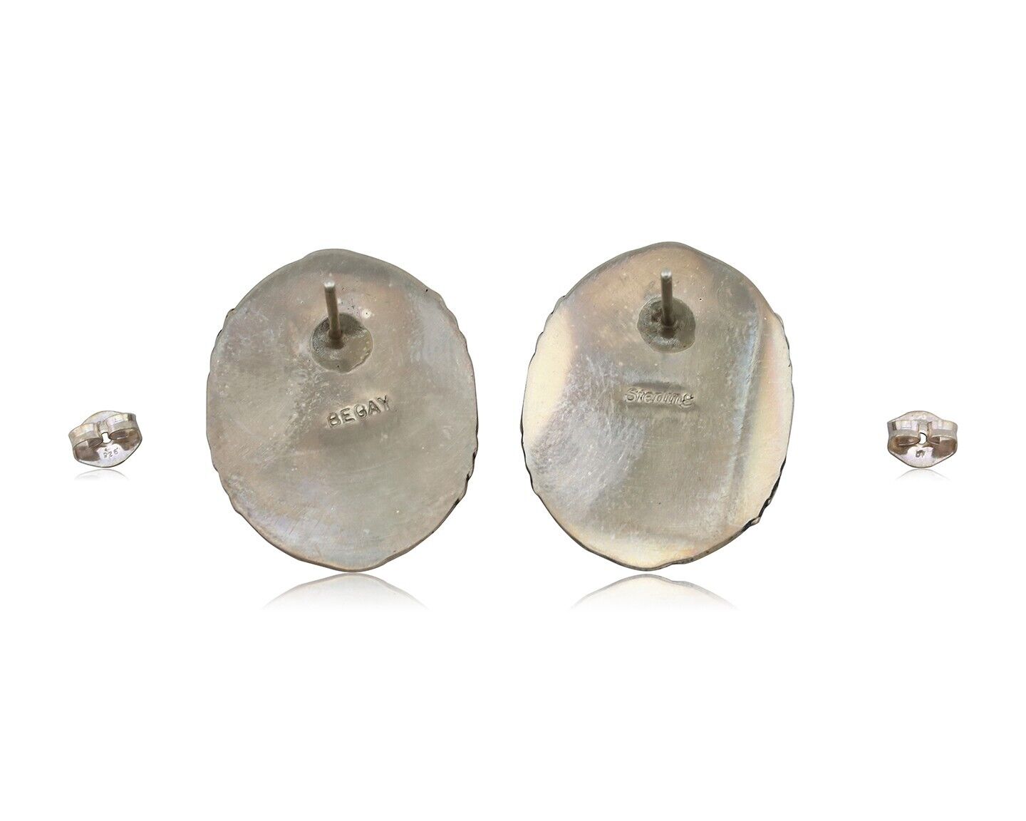 Navajo Hand Stamped Earrings 925 Silver Natural Turquoise Signed M Begay C.80s