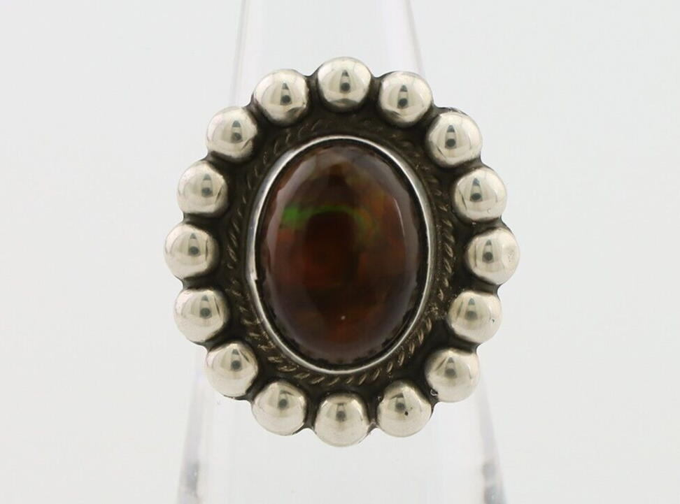Navajo Handmade Ring 925 Silver Natural Fire Opal Native Artist Size 6.25 C.80's