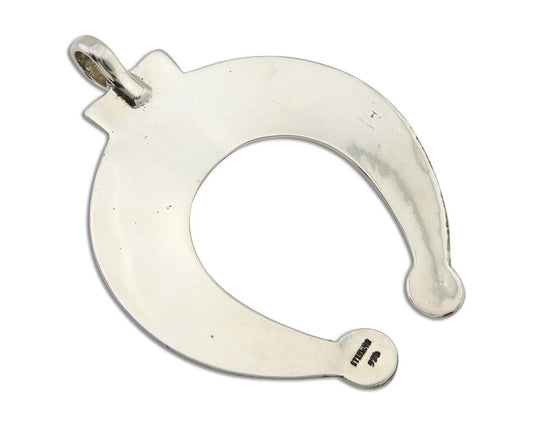 Navajo Naja Pendant 925 Silver Turquoise Heavy Hand Stamped Native Artist C.80's