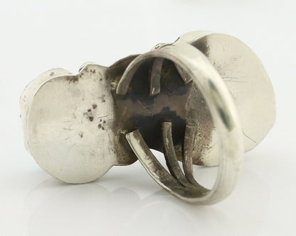 Navajo 2 Stone Ring 925 Silver Seafoam Turquoise Native American Artist C.80's
