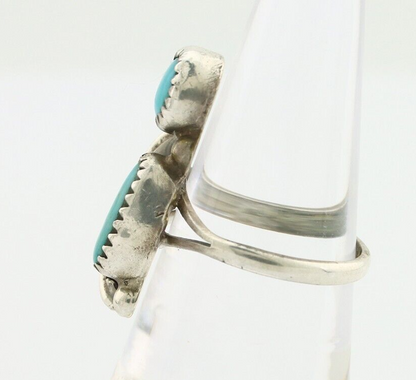 Navajo 2 Stone Ring 925 Silver Kingman Turquoise Native American Artist C.80's