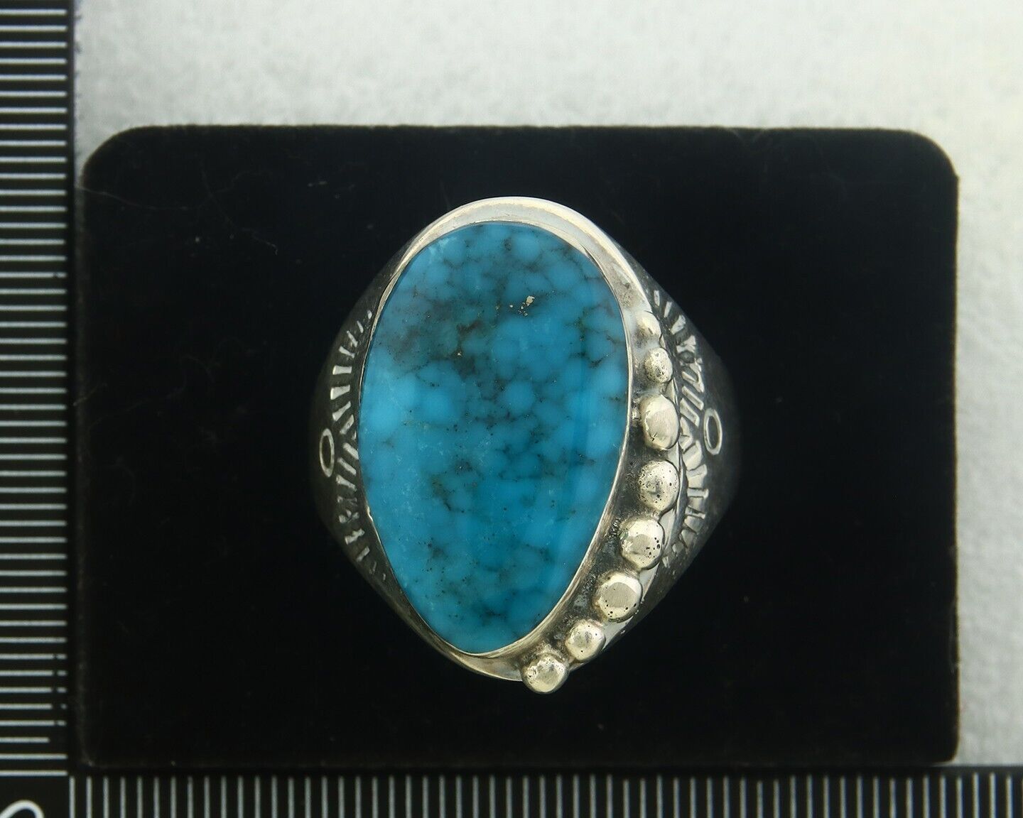 Navajo Men Ring 925 Sterling Natural Blue Turquoise Native Artist C80s Size 14.5