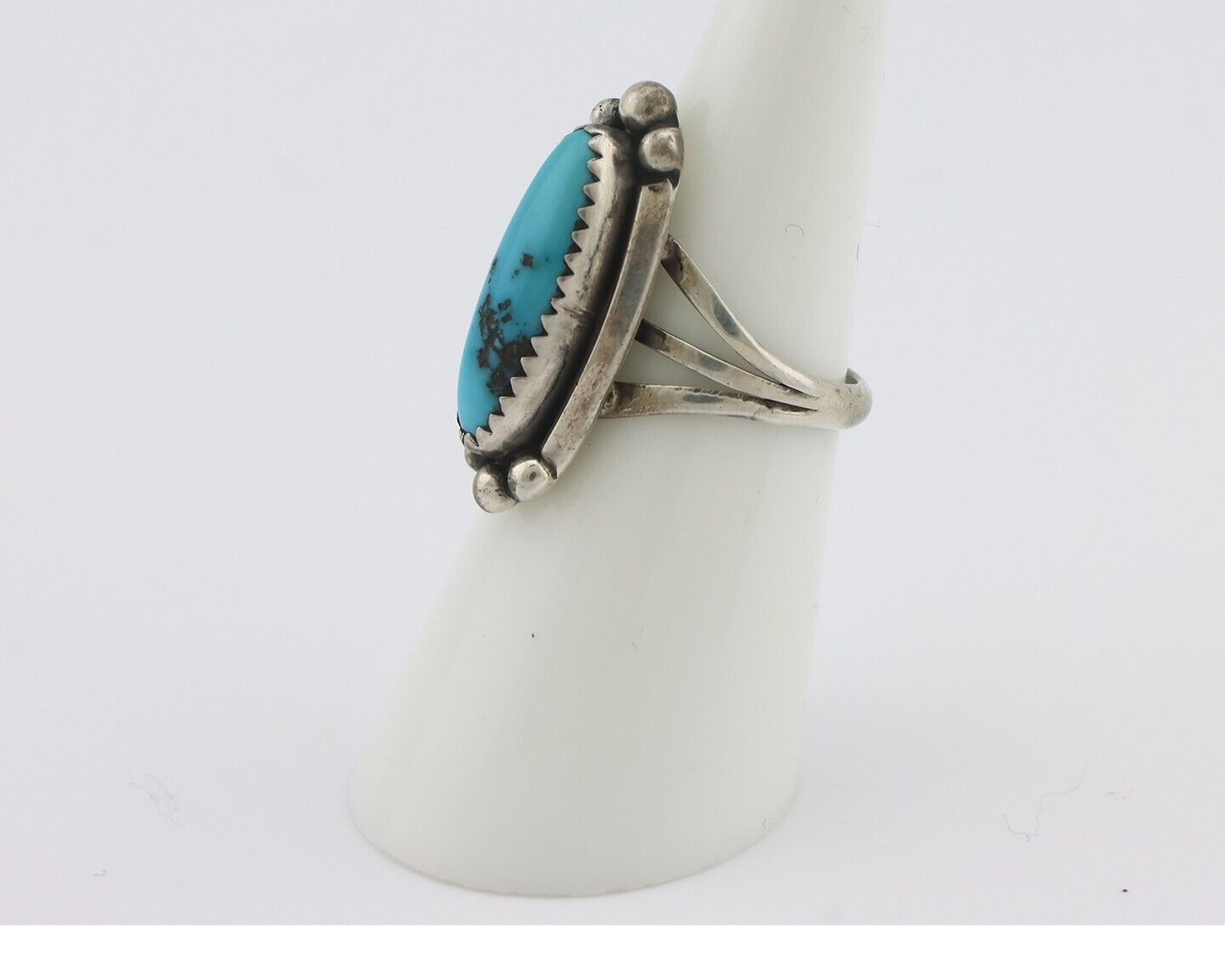 Navajo Ring .925 Silver Sleeping Beauty Turquoise Signed SkyStone Creations C80s