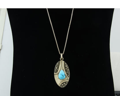 Navajo Sterling Silver Necklace Turquoise Authentic Vintage Signed Peter Nelson