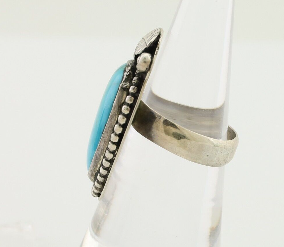 Navajo Ring 925 Silver Natural Kingman Turquoise Native American Artist C.80's