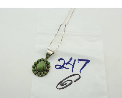 Navajo Necklace Sterling Silver Nalural Green Turquoise Signed Patrick Yazzie