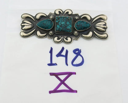 Navajo Handmade Pin Sterling Silver Turquoise Vintage Artist Signed PJ Begay
