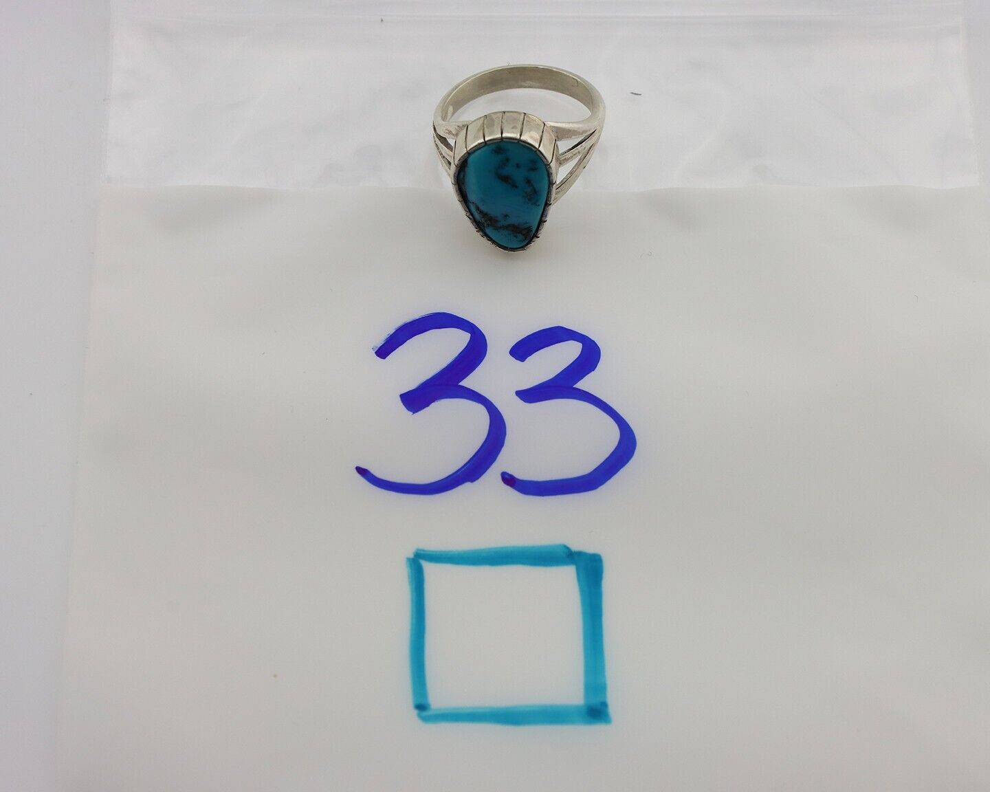 Navajo Ring 925 Silver Sleeping Beauty Turquoise Artist Signed SS C.80's