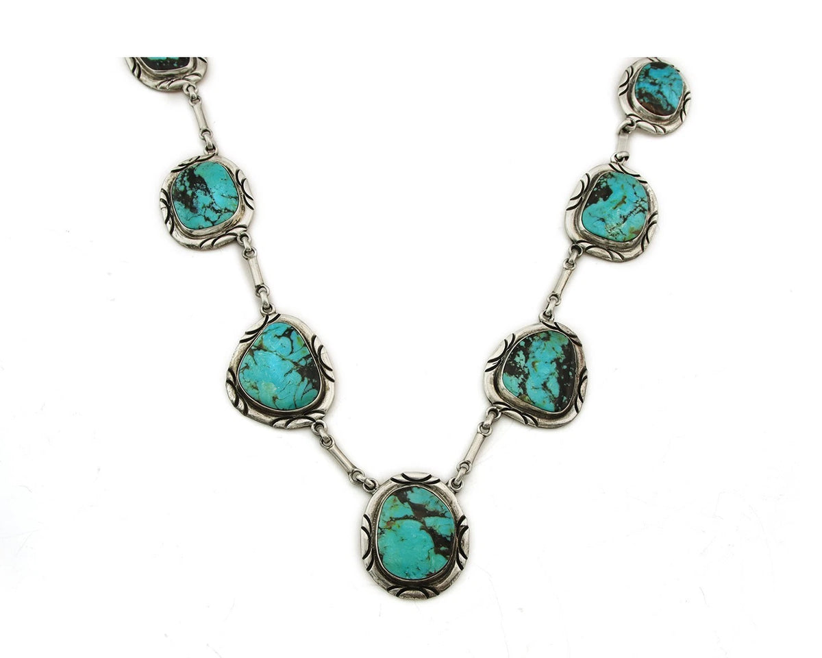 Navajo Necklace Sterling Silver Turquoise Vintage Signed M Montoya