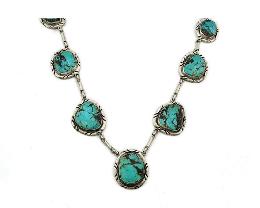 Navajo Necklace Sterling Silver Turquoise Vintage Signed M Montoya