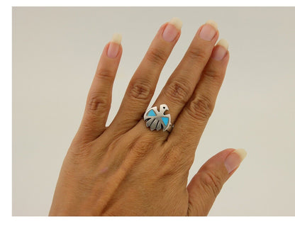Navajo Handmade Bird Ring 925 Silver Turquoise Native Artist C.80's