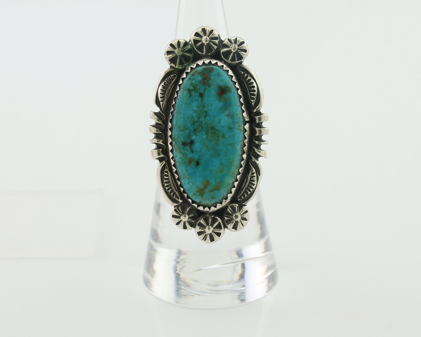 Navajo Ring 925 Silver Kingman Turquoise Big Oval Stone C.80's