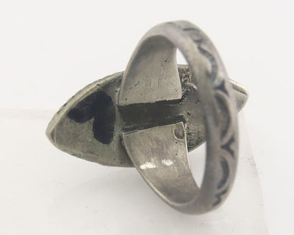 Navajo Ring 925 Sterling Natural Chip Inlay Coral & Turquoise C.80's Size 5.25