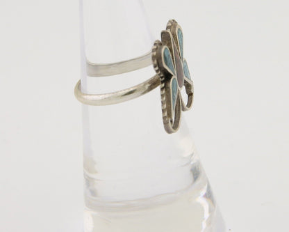 Navajo Handmade Butterfly Ring 925 Silver Coral & Turquoise Native Artist C.80's