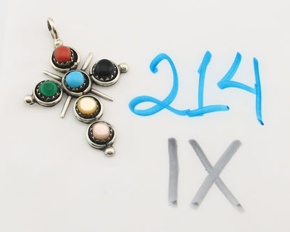 Zuni Cross Pendant Sterling Natural Gemstone Authentic Traditional Signed H&M