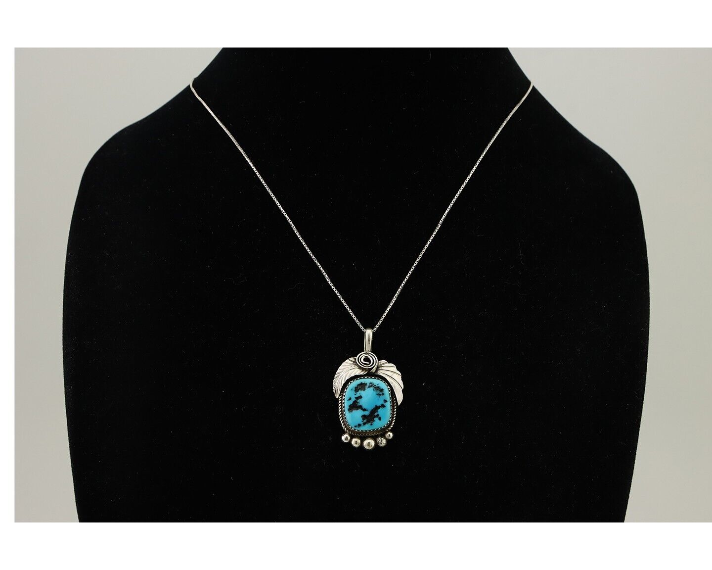 Navajo Necklace 925 Silver Sleeping Beauty Turquoise Signed Justin Morris C.90's