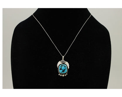 Navajo Necklace 925 Silver Sleeping Beauty Turquoise Signed Justin Morris C.90's
