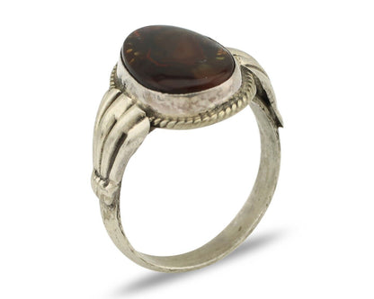 Navajo Handmade Ring 925 Silver Natural High Grade Fire Opal Native Artist C.80s