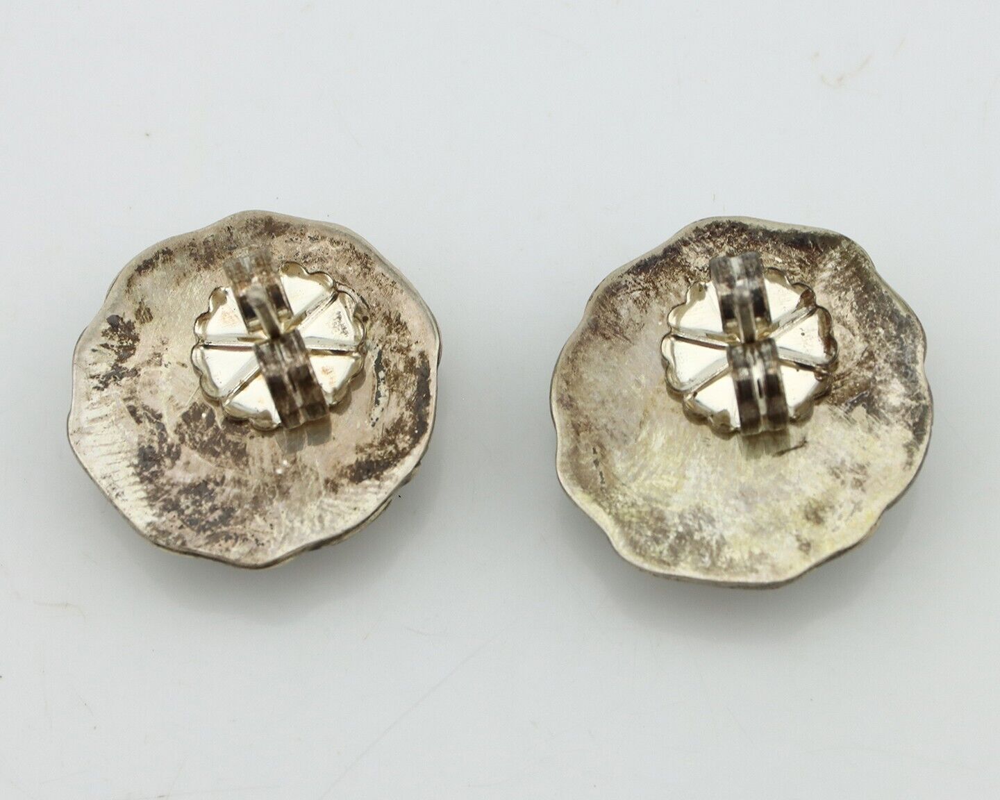 Navajo Handmade Earrings 925 Silver Pink Mussel Native American Artist C.80's