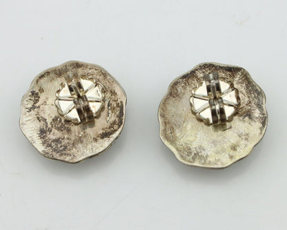 Navajo Handmade Earrings 925 Silver Pink Mussel Native American Artist C.80's