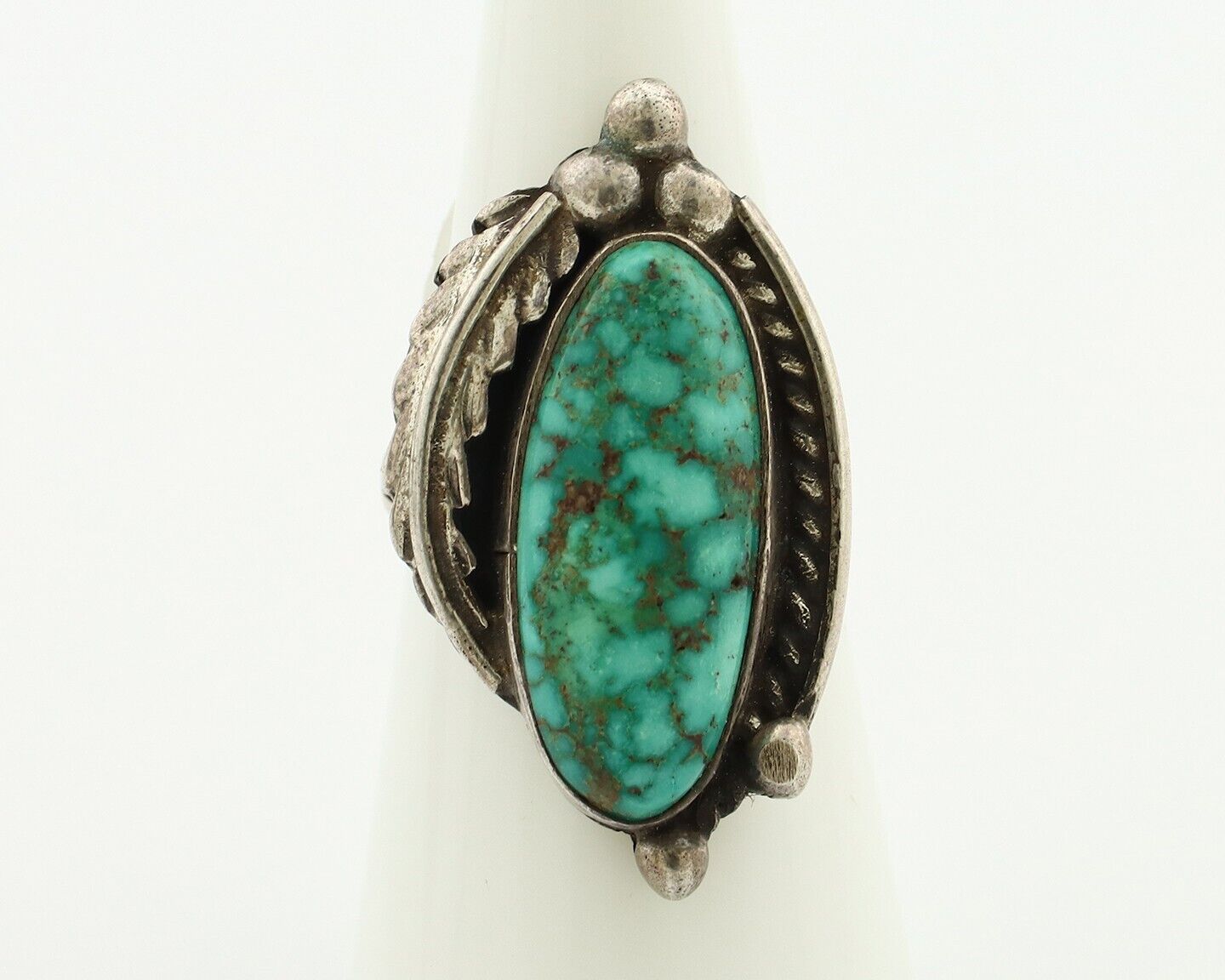 Navajo Ring 925 Silver Spiderweb Turquoise Native Artist Signed C.80's
