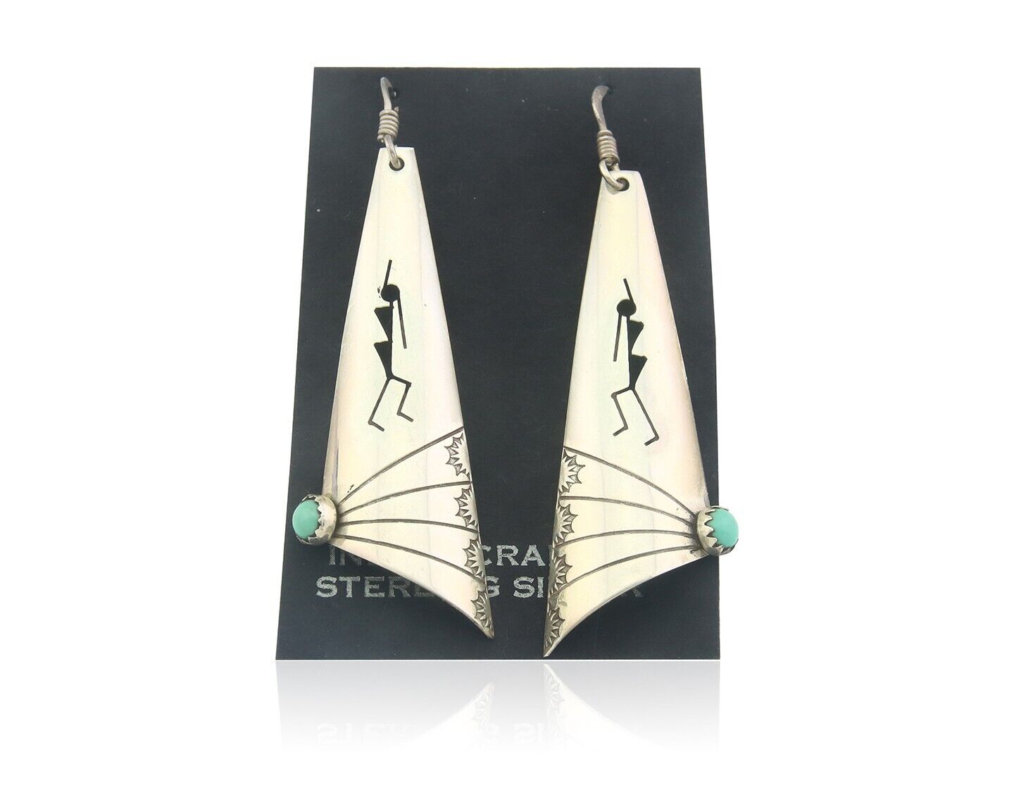 Navajo Earrings 925 Silver Kokopelli Natural Turquoise Native Artist C.80's