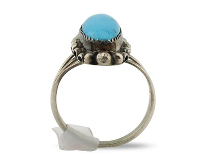 Navajo Ring 925 Silver Sleeping Beauty Turquoise Artist Signed SC C.80's