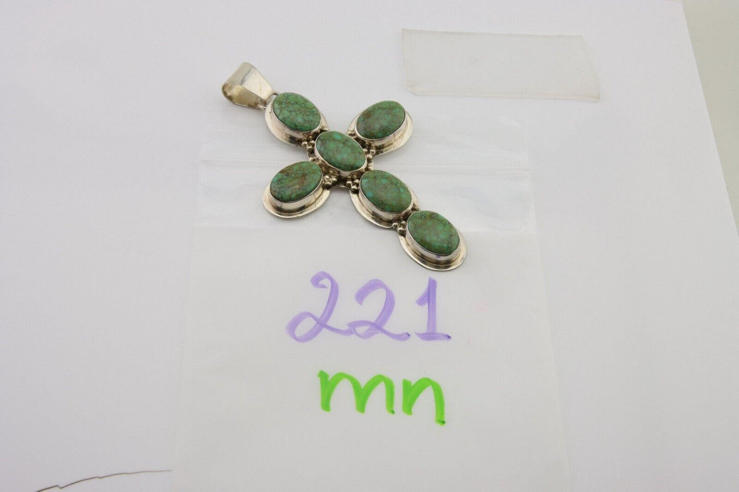 Navajo Large Pendant 925 Silver Natural Turquoise Signed Melissa Yazzie C.80's