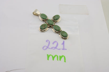 Navajo Large Pendant 925 Silver Natural Turquoise Signed Melissa Yazzie C.80's