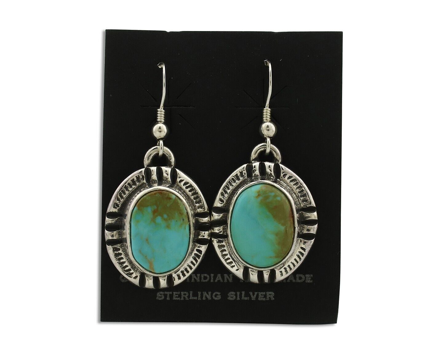 Navajo Handmade Earrings 925 Silver Natural Arizona Turquoise Signed Gecko C.80s