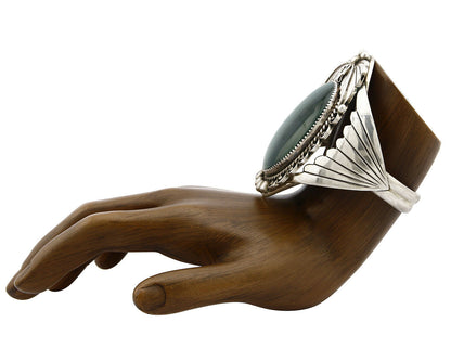 Navajo Bracelet .925 Silver Natural Mined Malachite Signed C. ATENCIO C.80's