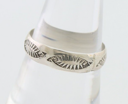Navajo Hand Stamped Band 925 Silver 5.0 mm Signed Larry Chavez Size 8.5 C.80's
