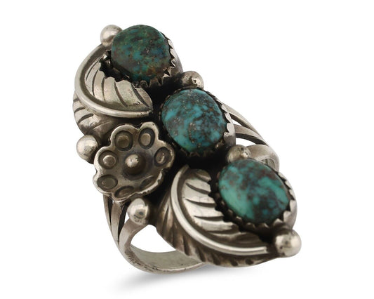 Navajo Ring 925 Silver Blue Diamond Turquoise Native American Artist C.80's