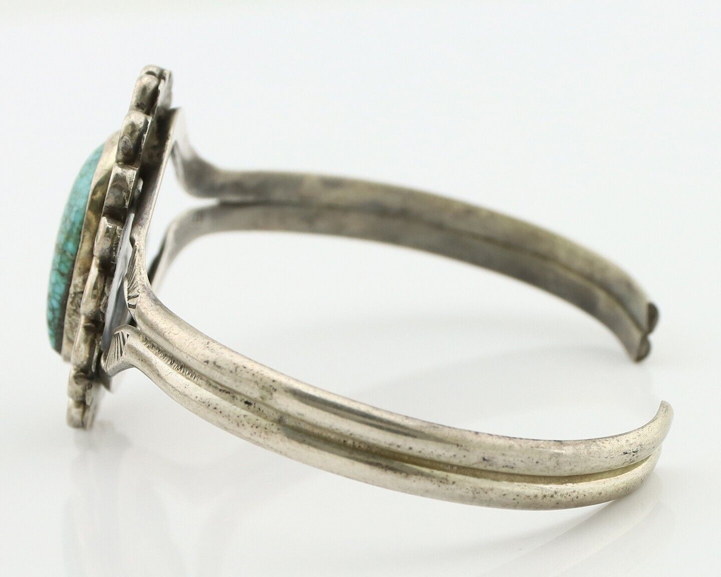 Navajo Bracelet 925 Silver Mine 8 Turquoise Artist Signed L Platero C.80's