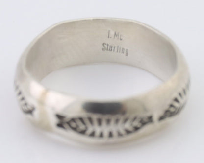 Navajo Hand Stamped Band 925 Silver 6.0 mm Signed Larry Chavez Size 5.75 C.80's