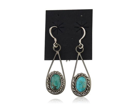 Navajo Dangle Earrings 925 Silver Natural Turquoise Native American Artist C.80s