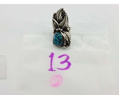 Navajo Ring 925 Silver Sleeping Beauty Turquoise Artist Signed DL C.80's