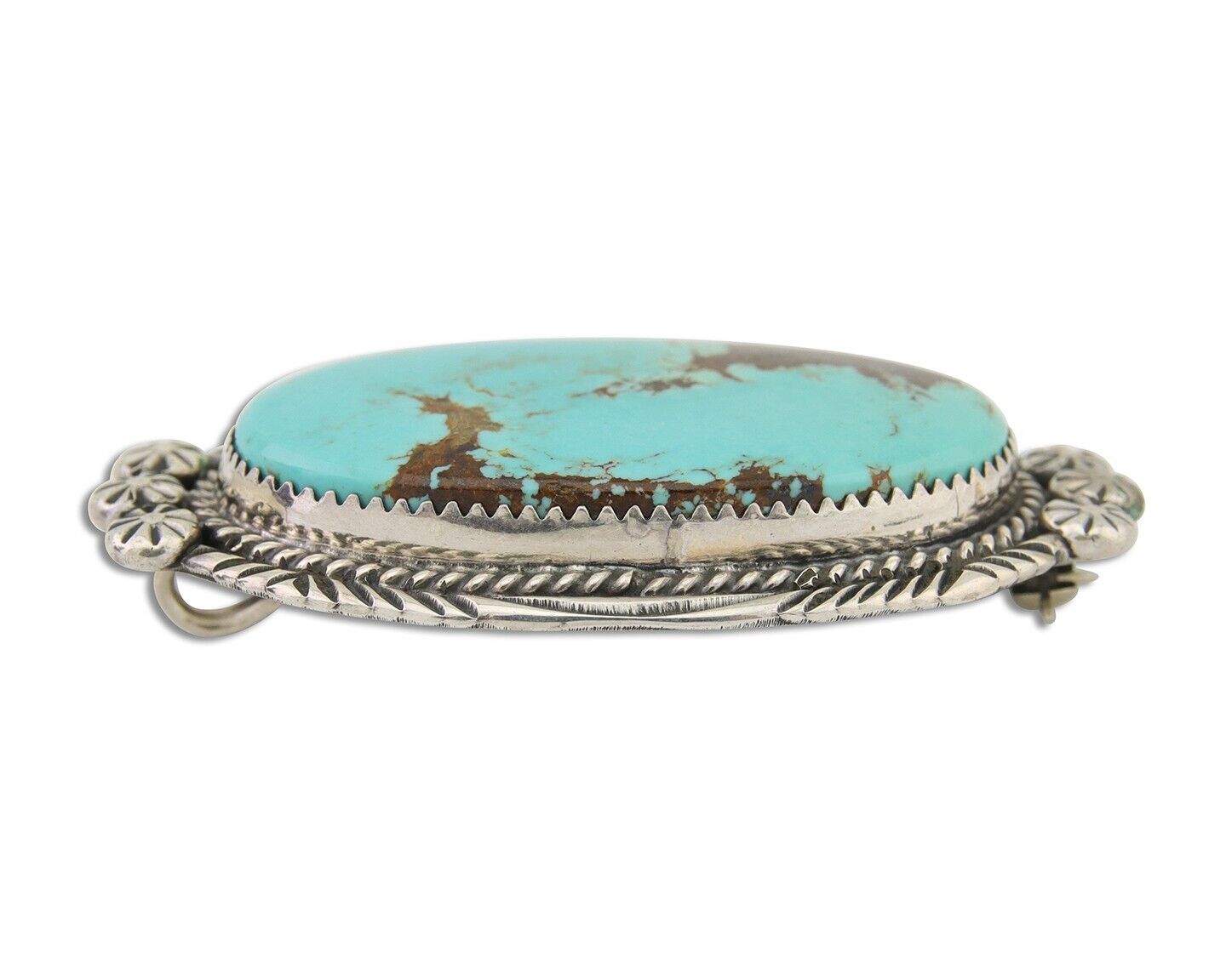 Navajo Pin Pendant 925 Silver Natural Blue Turquoise Artist signed SC C.80's