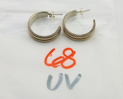 Navajo Earrings 925 Silver & Gold Handmade Artist Signed Tom Hawk C.80's