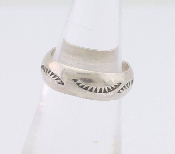 Navajo Hand Stamped Band 925 Silver 6.0 mm Signed Larry Chavez Size 5.75 C.80's