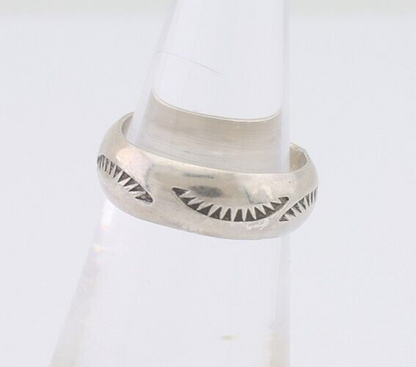Navajo Hand Stamped Band 925 Silver 6.0 mm Signed Larry Chavez Size 5.75 C.80's